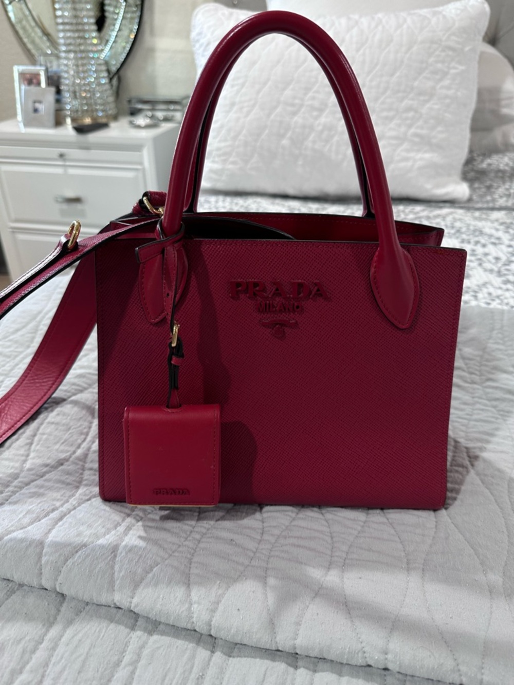 Prada Fuchsia Saffiano Leather Satchel with Removable Strap